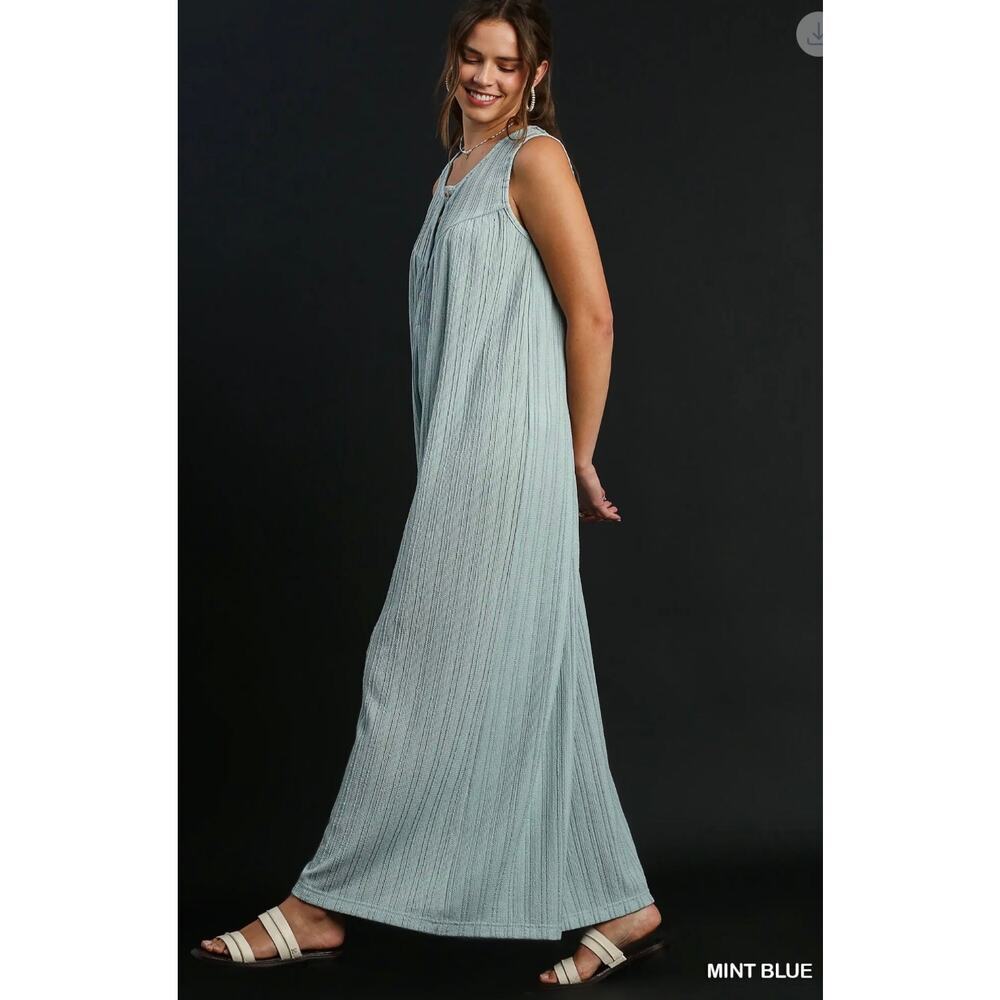 Umgee - Textured Knit Jumpsuit (Mint Blue) - Small - Picture 2 of 4